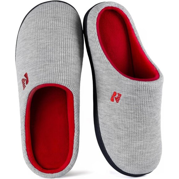 Women's Light Gray/Red  Two-Tone Comfy Memory Foam Slipper  Indoor House Shoes - Picture 1 of 6